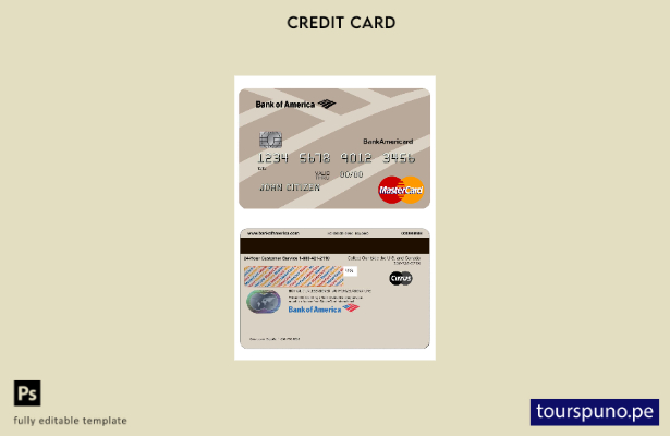 lista para imprimir plantilla de mastercard del banco USA Bank of America